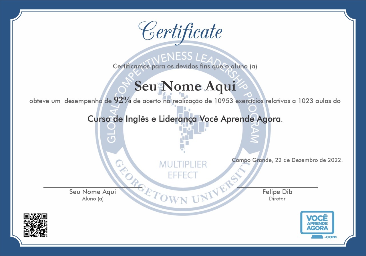 Certificado VIP Georgetown — Você Aprende Agora